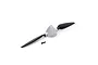 E-Flite spinner and propeller assembly featuring a white plastic spinner, two black propeller blades, and a small mounting screw on a white background.