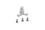A white plastic propeller adaptor with three mounting holes and three small metal screws on a white background.