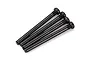 Four black metal suspension arm pin screws for RC vehicles arranged side-by-side on a white background.
