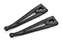 Two black plastic RC car rear upper suspension arms shown from a high angle on a white background.