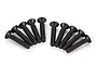 A set of ten black coarse thread countersunk head screws arranged in a semi-circle on a white background.