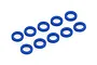 Ten blue silicone O-rings arranged in two rows of five on a white background.