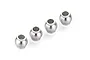 Four silver-coloured metal shock pivot balls arranged in a diagonal line on a white background.