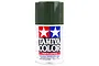 A 100ml can of Tamiya TS-9 British Green lacquer spray paint for plastic models, featuring the Tamiya logo and white text on a green background.