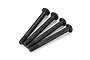 Four black metal button head screws with partial threading arranged side-by-side on a white background.
