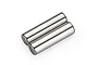 Two polished metal idler gear shafts for RC vehicles, shown side-by-side on a white background.