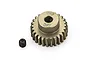 A bronze-coloured 26T 48P pinion gear with a small black grub screw beside it on a white background.