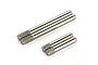 Four steel suspension arm pins of two different lengths, each featuring a knurled end for grip, isolated on a white background.