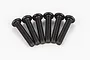 Six black button head RC screws arranged in a fan shape against a white background.