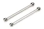 Two silver-coloured steel RC driveshafts with ball-joint ends, shown on a white background.