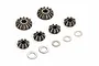 A set of Atrek RC differential bevel gears and metal washers arranged on a white background.