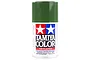 A 100ml can of Tamiya TS-43 Racing Green lacquer spray paint for plastic models, featuring the Tamiya logo and white text on a white background.