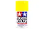 A 100ml can of Tamiya TS-47 Chrome Yellow lacquer spray paint for plastic models, featuring the Tamiya logo and yellow cap.