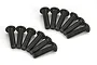 A set of twelve black metal button head screws arranged in two rows on a white background.