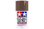 A 100ml can of Tamiya TS-69 Linoleum Deck Brown lacquer spray paint for plastic models, featuring the Tamiya logo and brown cap.