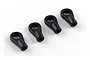Four black plastic ball ends for RC car suspension linkages arranged on a white background.