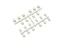 Two white plastic parts trees containing multiple small suspension bushings for Kyosho RC cars.