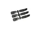 A set of six black plastic servo horns still attached to their original injection molding sprue tree.