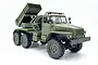 WPL B36-2 BM-21 6WD RC rocket launcher truck in olive green, shown from a front three-quarter angle against a white background.