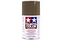 A 100ml can of Tamiya TS-90 Brown JGSDF spray paint for plastic models, featuring the Tamiya logo and safety warnings on a white background.