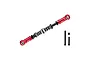 A red GPM Racing aluminium servo steering link with an adjustable spring, shown with two black bolts and a nut on a white background.