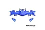 A blue anodized aluminium front axle housing for an RC vehicle by GPM Racing, shown with two separate mounting brackets on a white background.