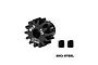 A black GPM Racing 13T 1Mod pinion gear with two grub screws on a white background.