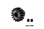 A black 17-tooth 1Mod pinion gear by GPM Racing with two small grub screws, set against a white background.