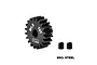 A black GPM Racing 19T 1Mod pinion gear made of 20Cr steel, shown with two grub screws against a white background.