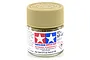 A small glass jar of Tamiya XF-60 Dark Yellow flat acrylic paint with a tan plastic screw-top lid, isolated on a white background.