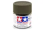 A 10ml glass jar of Tamiya XF-62 Olive Drab flat acrylic paint with a dark olive green plastic screw cap, set against a white background.