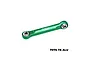 A green anodized aluminium steering link by GPM Racing, featuring silver metal ball joints at each end, set against a plain white background.