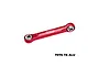 A red GPM Racing aluminium steering link featuring silver metal ball ends, set against a plain white background.