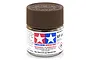 A small glass jar of Tamiya XF-64 Red Brown flat acrylic paint with a brown plastic screw-on lid, set against a plain white background.