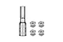 A silver 4.5mm socket tool and four matching silver nyloc wheel nuts arranged on a white background.