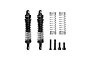 Two black GPM Racing aluminium RC shock absorbers with extra springs and mounting screws on a white background.
