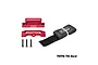 GPM Racing red aluminium battery hold-down set with black velcro strap and mounting screws on a white background.