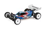 Team Associated RC10B7.1 1/10 scale 2WD electric RC buggy kit, fully assembled with blue, white, and red painted body and white wheels.