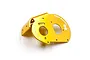 A gold-anodized aluminium motor mount plate for RC cars by Yeah Racing, featuring multiple mounting holes and the brand logo.