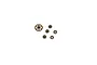 A set of five small bronze-colored metal RC transmission gears of varying sizes arranged on a white background.