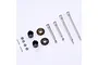 A set of FMS RC differential spare parts including metal drive shafts, small gears, and plastic components on a white background.