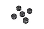 Five black Axial 0.7-inch Icon Nuevo RC rims arranged on a white background.