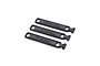 Three black rubber Axial battery straps laid out diagonally on a white background.