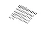 A collection of various black steel screws for RC vehicles arranged in rows on a white background.