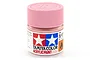 A small 10ml glass jar of Tamiya X-17 Pink Gloss Acrylic Paint with a pink ribbed plastic cap against a white background.