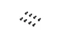 Eight small black metal Phillips head screws arranged in two rows on a white background.