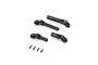 Four black plastic RC driveshaft components and four small black screws arranged on a white background.