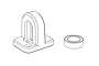 A line drawing of an MJX RC centre driveshaft brace and a small circular bearing on a white background.