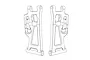 A black and white line drawing of two RC car rear lower suspension arms side-by-side.