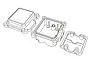 A technical line drawing of an MJX RC electronics box, showing the lid, main housing, and internal mounting plate components.